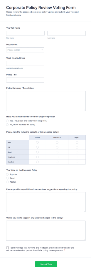Corporate Policy Review Voting Form Template