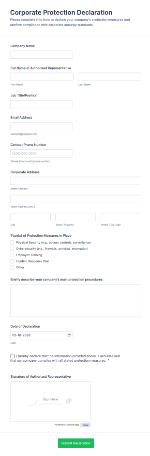 Corporate Protection Declaration Form Template