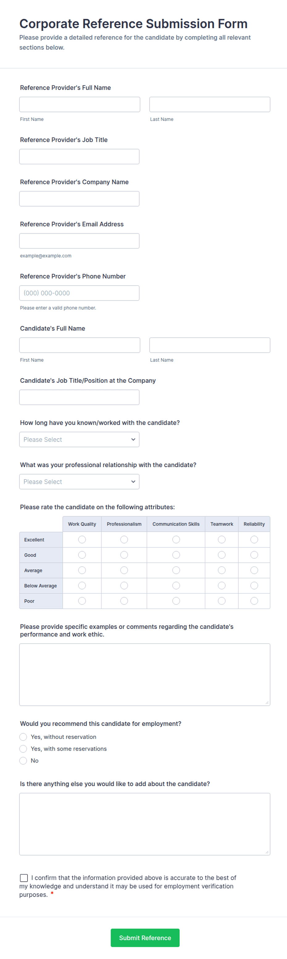 Corporate Reference Submission Form Template | Jotform