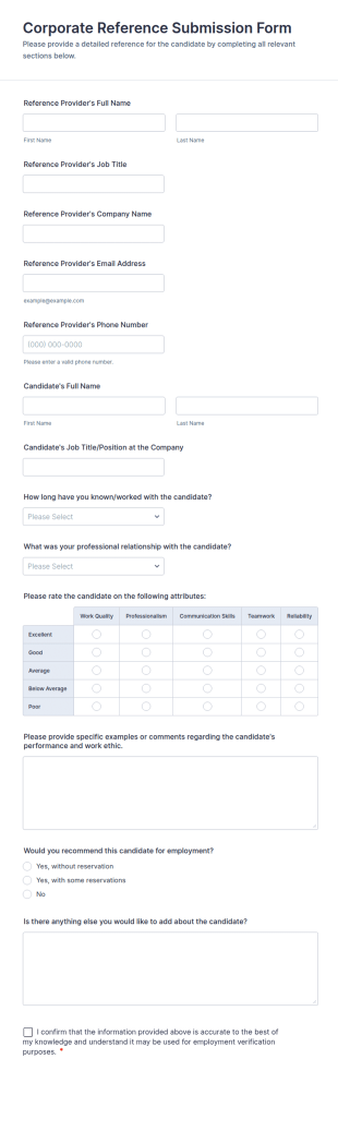 Corporate Reference Submission Form Template
