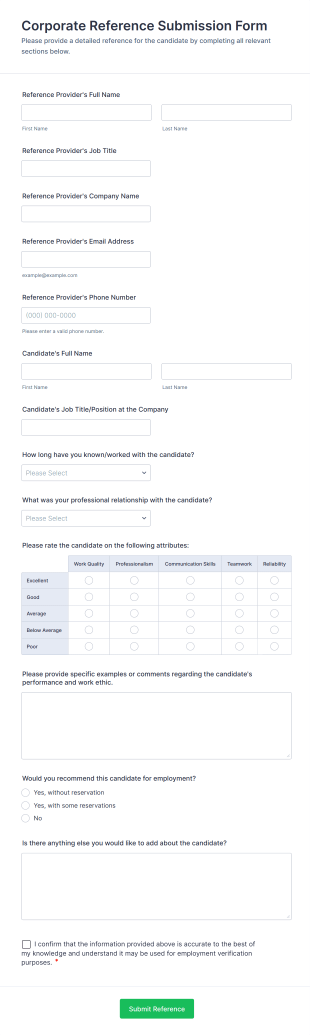 Corporate Reference Submission Form Template