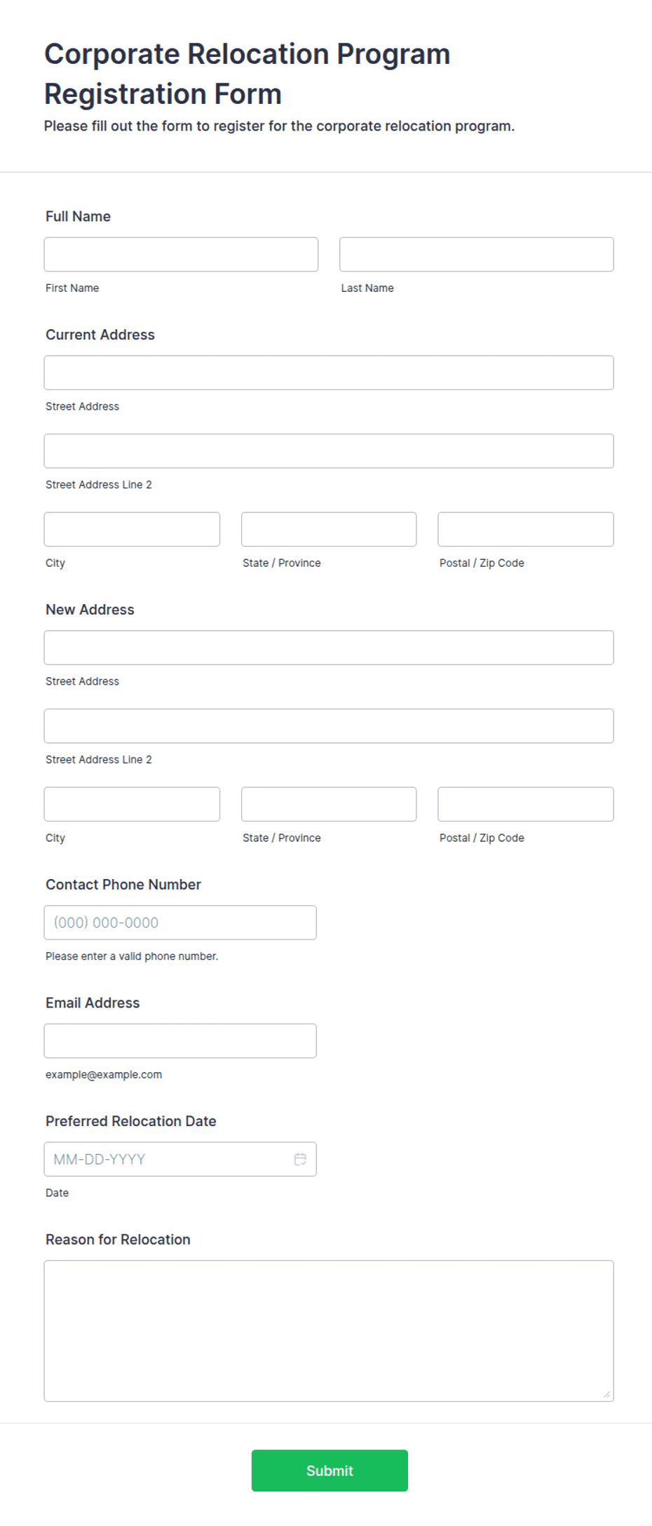 Relocation Plan Rsc Form Corporate Relocation Program Registration Form Template | Jotform