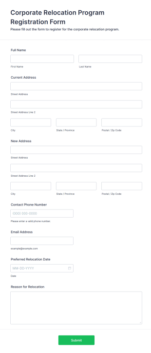 Corporate Relocation Program Registration Form Template
