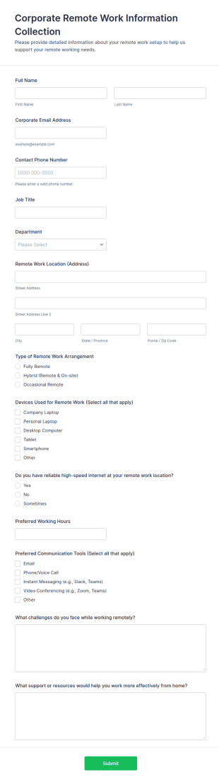 Corporate Remote Work Information Collection Form Template