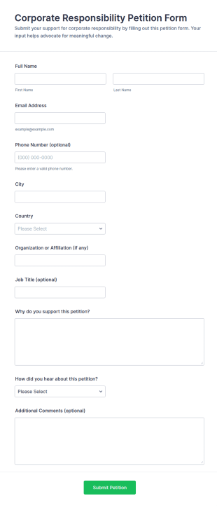 Corporate Responsibility Petition Form Template