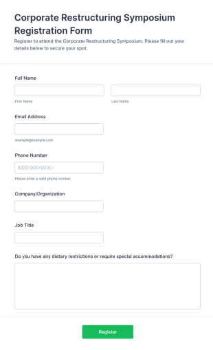 Corporate Restructuring Symposium Registration Form Template