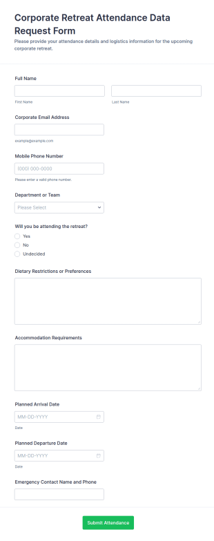 Corporate Retreat Attendance Data Request Form Template