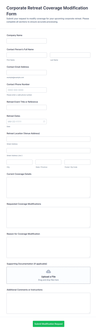 Corporate Retreat Coverage Modification Form Template