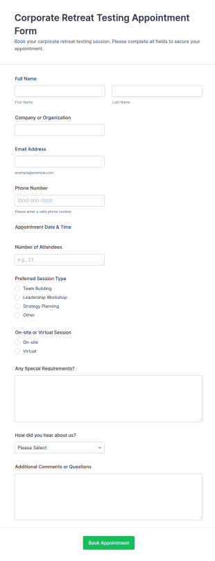 Corporate Retreat Testing Appointment Form Template