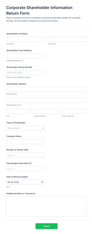 Corporate Shareholder Information Return Form Template