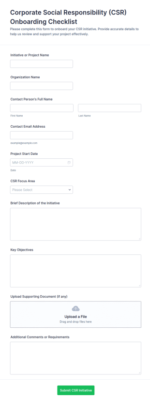 Corporate Social Responsibility (CSR) Onboarding Checklist Form Template