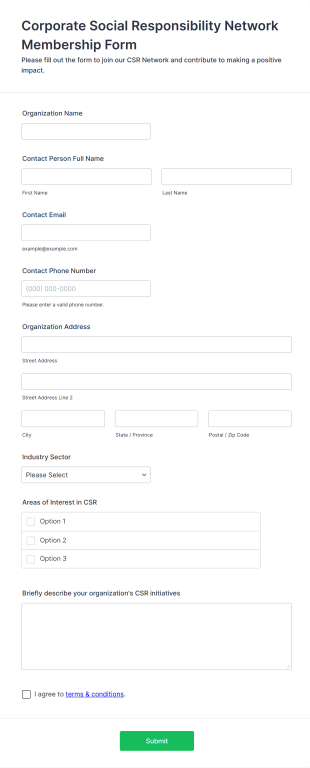 Corporate Social Responsibility Network Membership Form Template