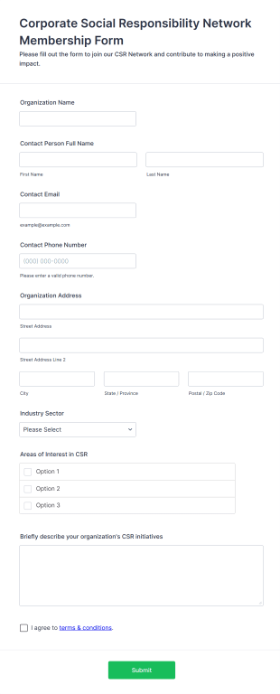 Corporate Social Responsibility Network Membership Form Form Template