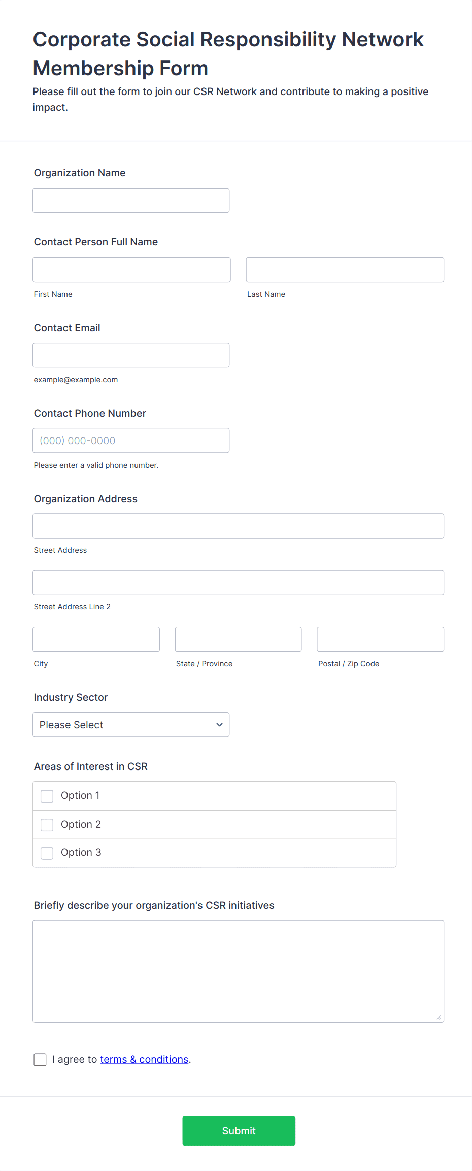 Corporate Social Responsibility Network Membership Form Template Jotform