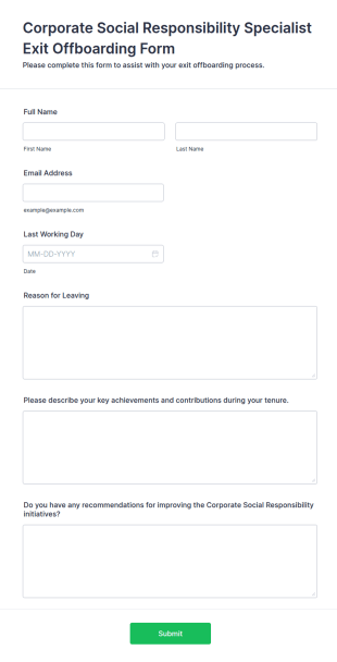 Corporate Social Responsibility Specialist Exit Offboarding Form Template