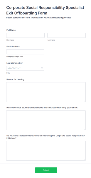 Corporate Social Responsibility Specialist Exit Offboarding Form Template