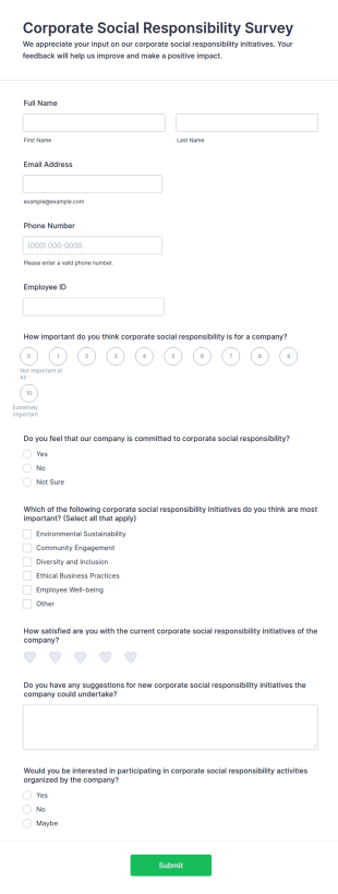 Corporate Social Responsibility Survey Form Template