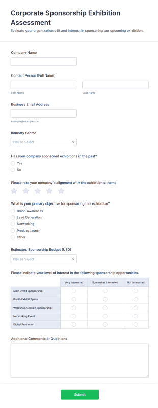 Corporate Sponsorship Exhibition Assessment Form Template
