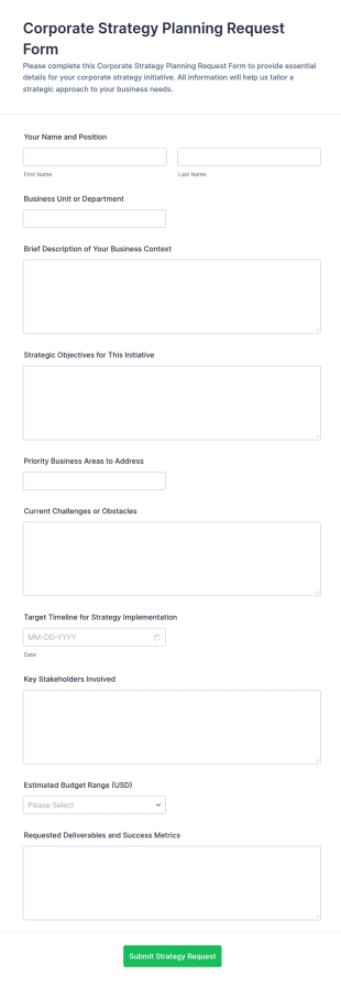 Corporate Strategy Planning Request Form Template