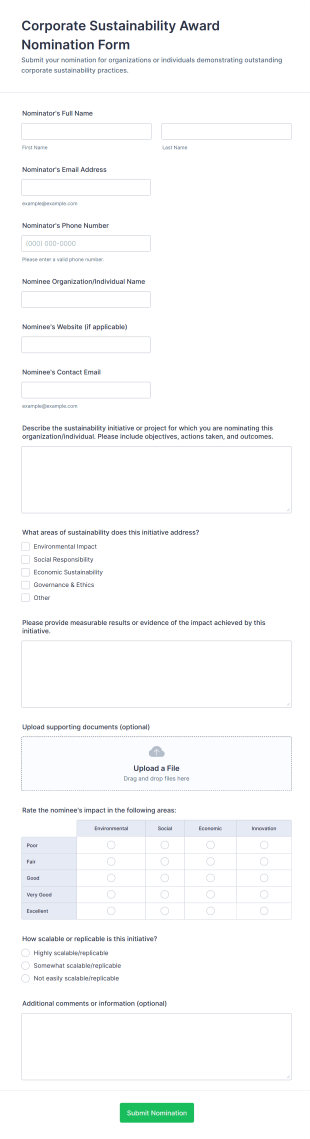 Corporate Sustainability Award Nomination Form Template