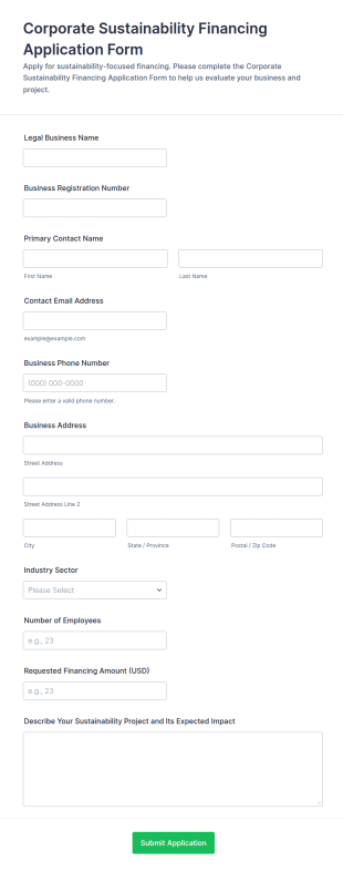 Corporate Sustainability Financing Application Form Template