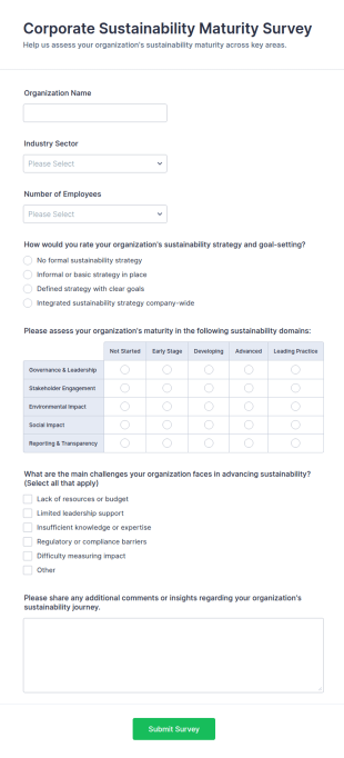 Corporate Sustainability Maturity Survey Form Template