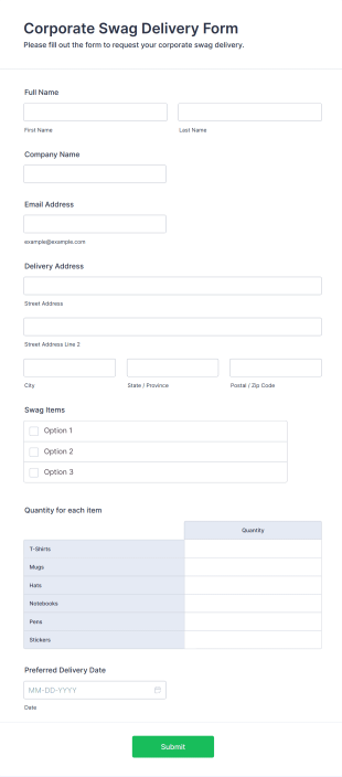 Corporate Swag Delivery Form Template