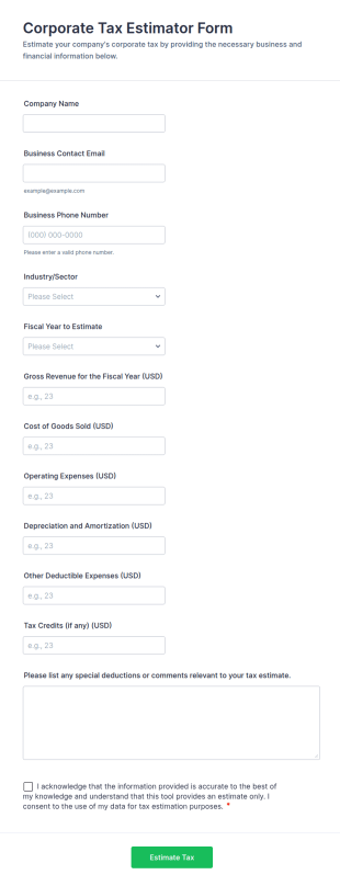 Corporate Tax Estimator Form Template