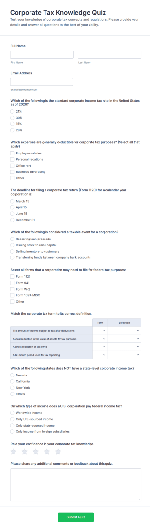 Corporate Tax Knowledge Quiz Form Template