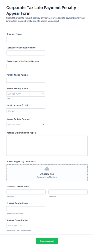 Corporate Tax Late Payment Penalty Appeal Form Template