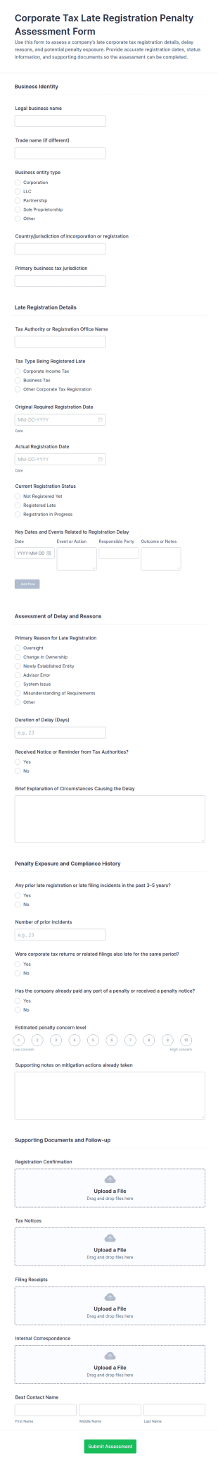 Corporate Tax Late Registration Penalty Assessment Form Template