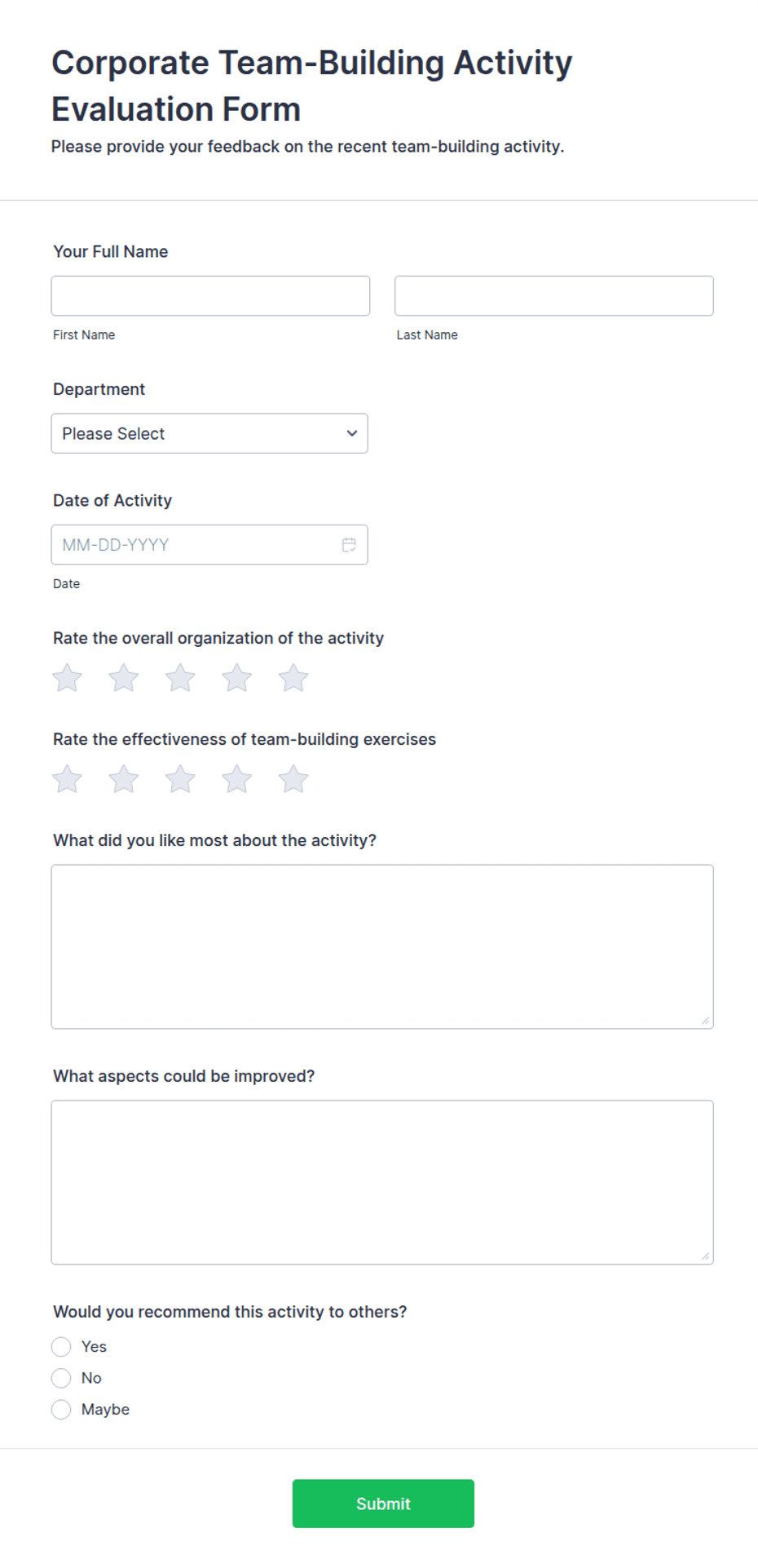 Corporate Team-Building Activity Evaluation Form Template | Jotform