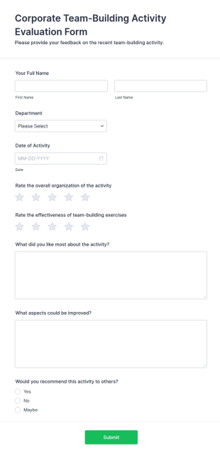 Corporate Team Building Activity Evaluation Form Template