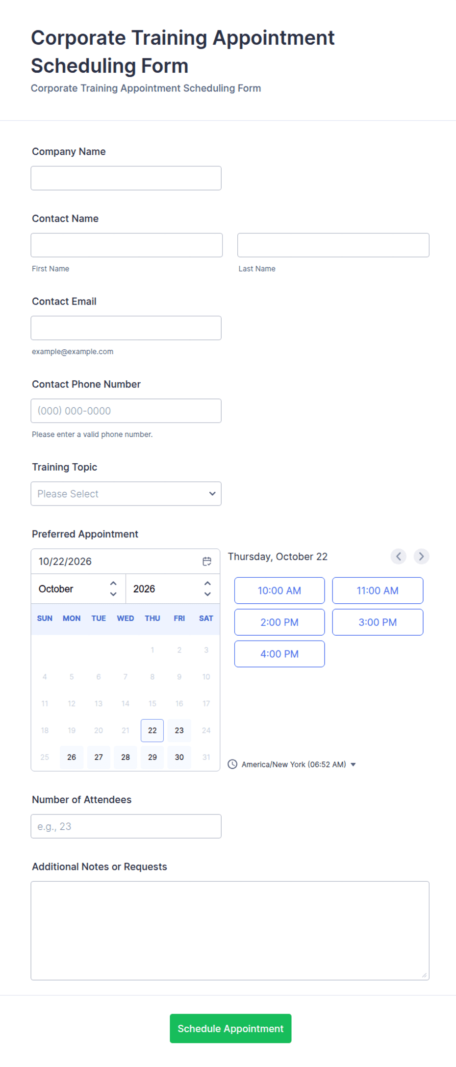 Corporate Training Appointment Scheduling Form Template | Jotform