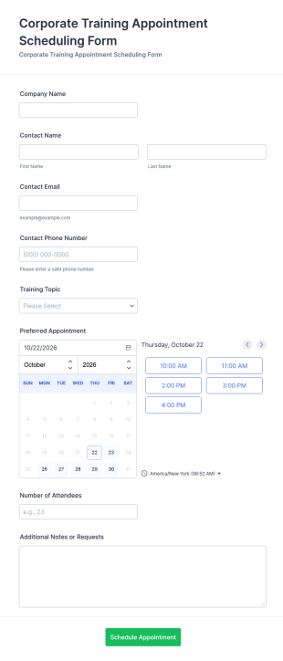 Corporate Training Appointment Scheduling Form Template