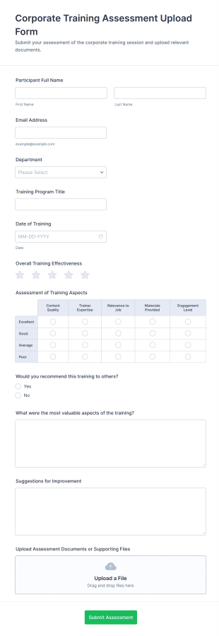 Corporate Training Assessment Upload Form Template