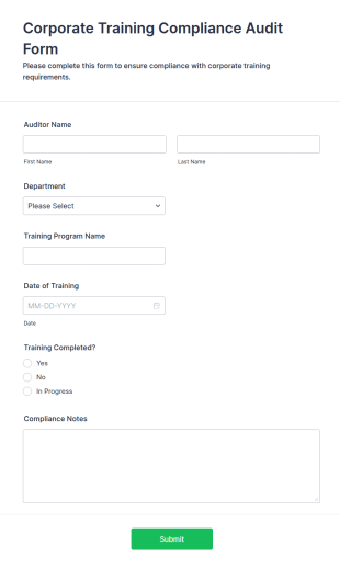 Corporate Training Compliance Audit Form Template