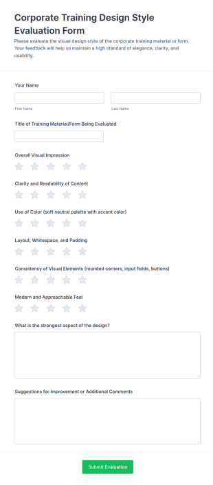 Corporate Training Design Style Evaluation Form Template