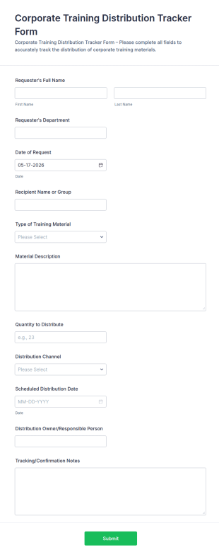 Corporate Training Distribution Tracker Form Template