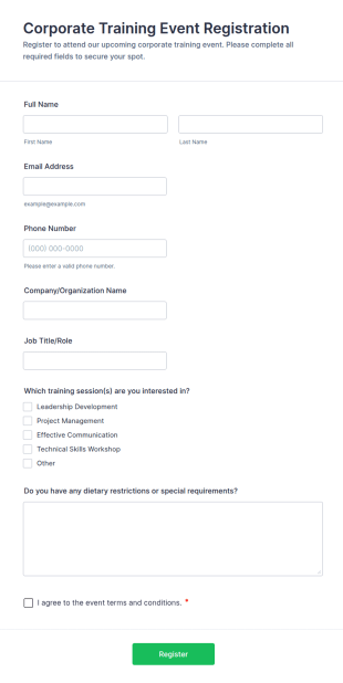 Corporate Training Event Registration Form Template