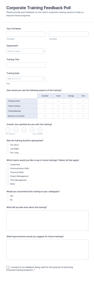 Corporate Training Feedback Poll Form Template