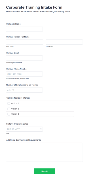 Corporate Training Intake Form Template
