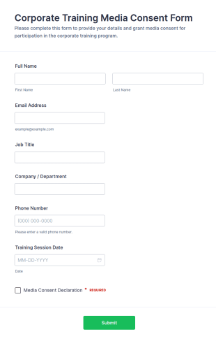 Corporate Training Media Consent Form Template