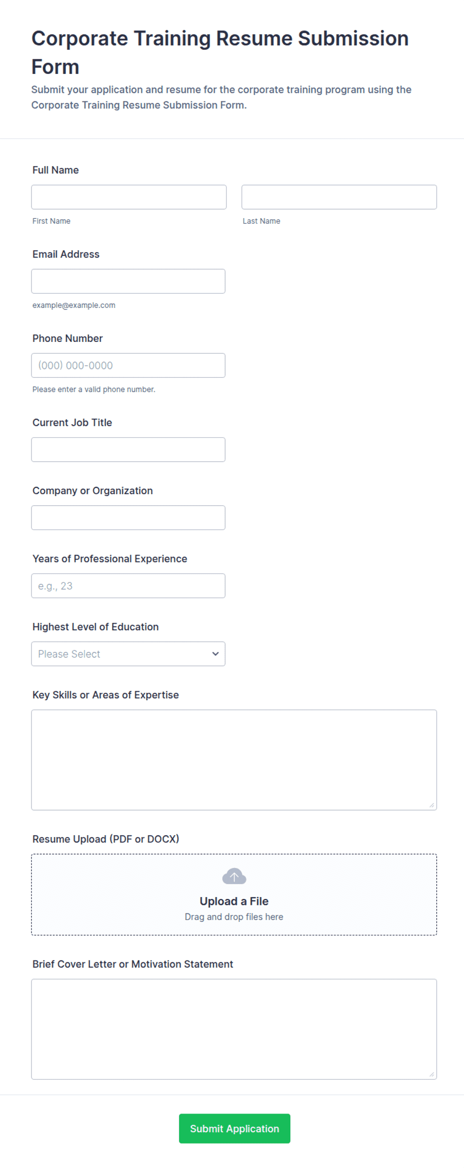 Corporate Training Resume Submission Form Template | Jotform