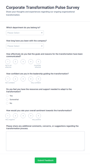 Corporate Transformation Pulse Survey Form Template