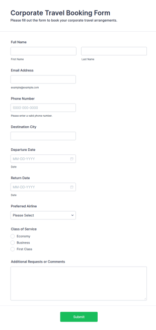 Corporate Travel Booking Form Template