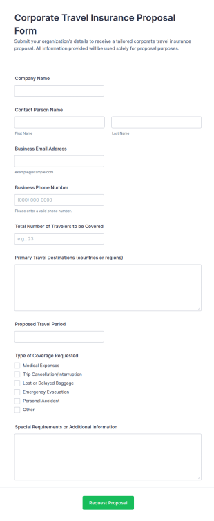 Corporate Travel Insurance Proposal Form Template