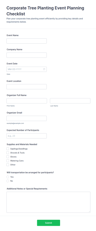Corporate Tree Planting Event Planning Checklist Form Template