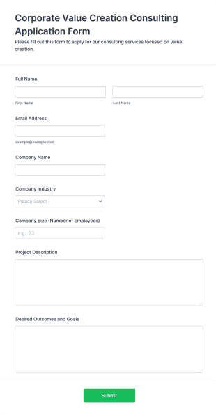 Corporate Value Creation Consulting Application Form Form Template