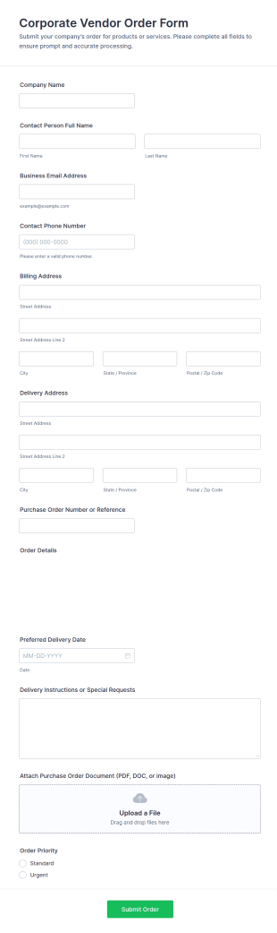 Corporate Vendor Order Form Template